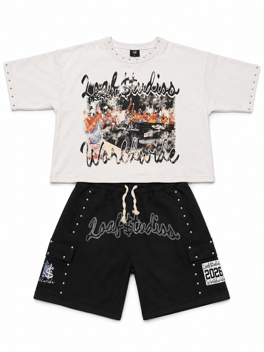 Black/White Short Shirt Set