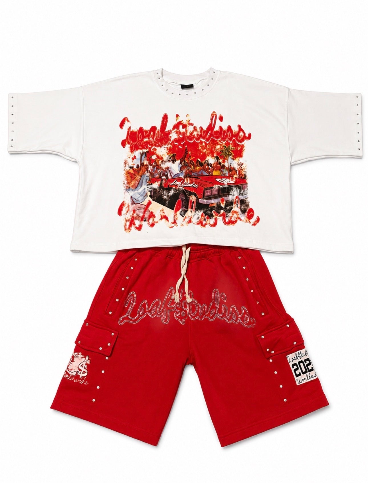 Red/White Shirt Short Set