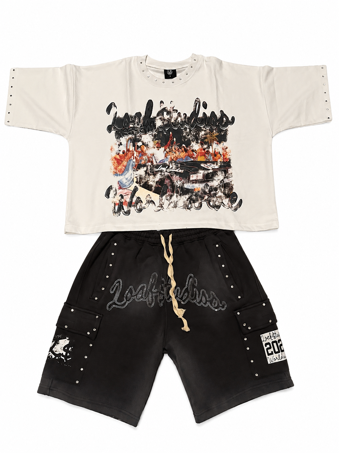 Grey/White Shirt Short Set
